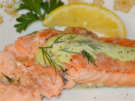 Picture of Poached Salmon with Dill Sauce.
