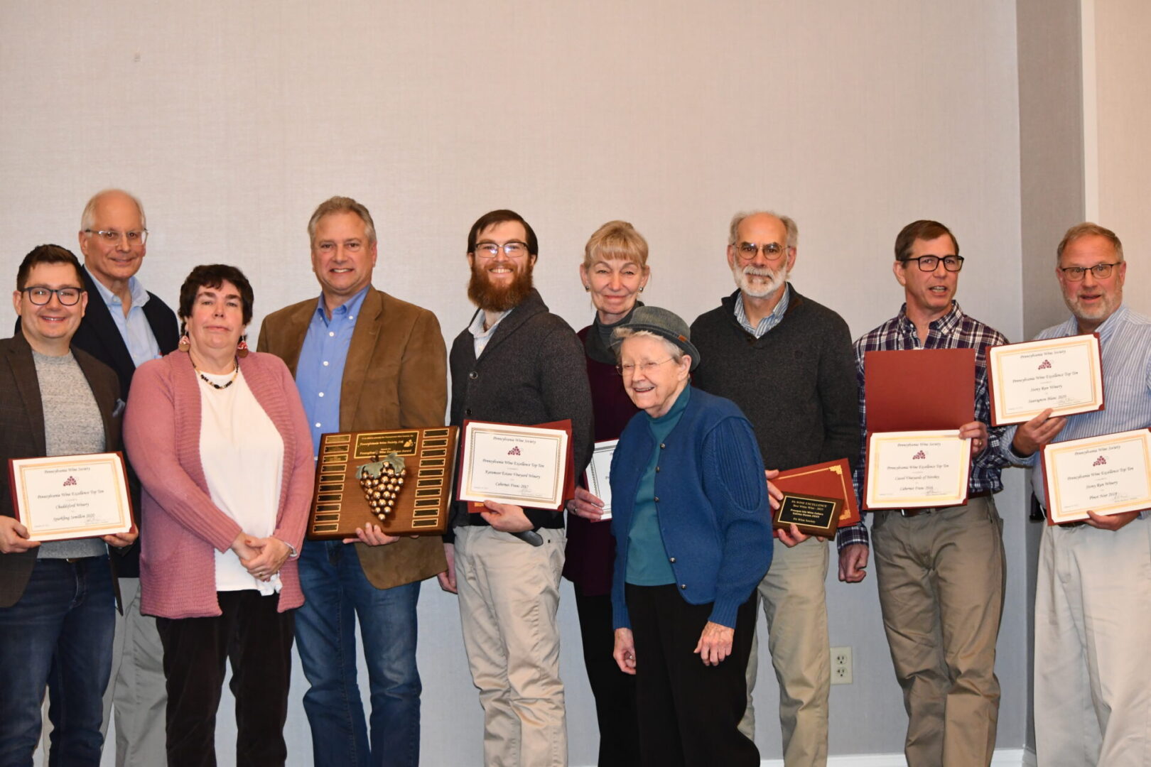 2022 PA Wine Excellence Top Ten Winery Representatives with  PWS Program & Awards Team
