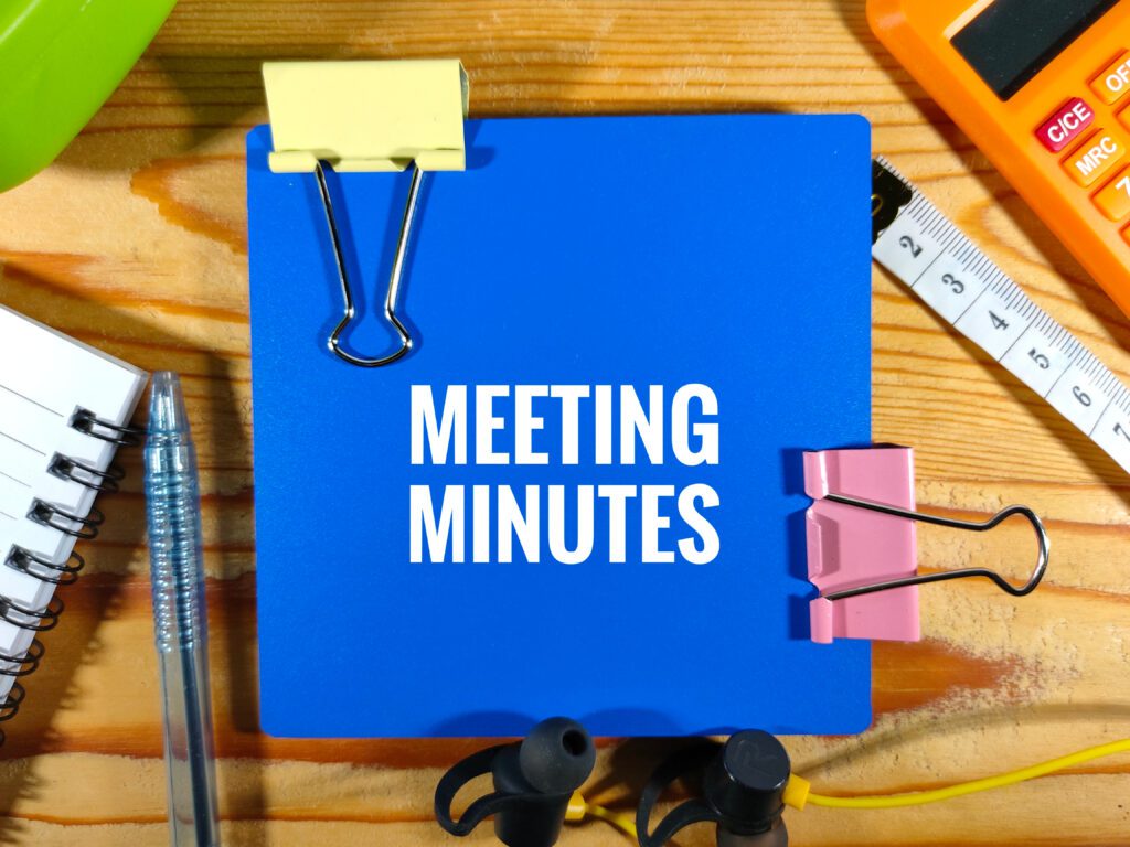 Meeting Minutes Board in Blue With White Wordings