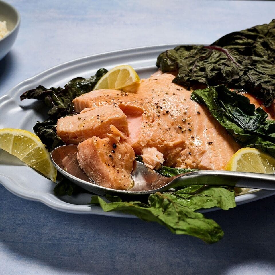 Slow Cooked Salmon in Swiss Chard
