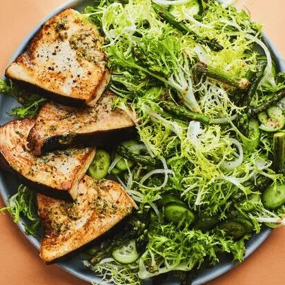 Swordfish Asparagus Frisee Salad