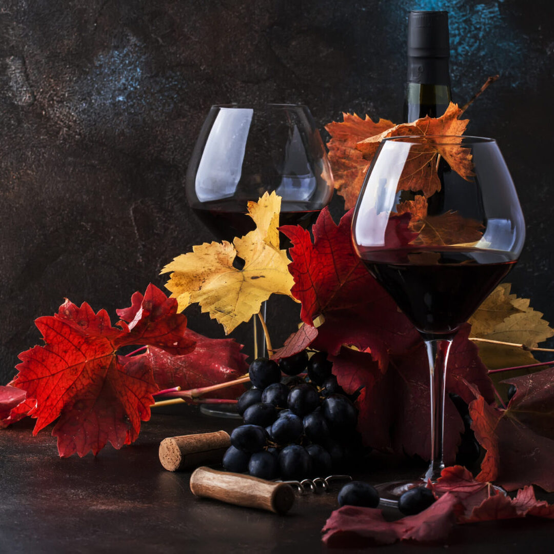 Red Wine with autumn leaves