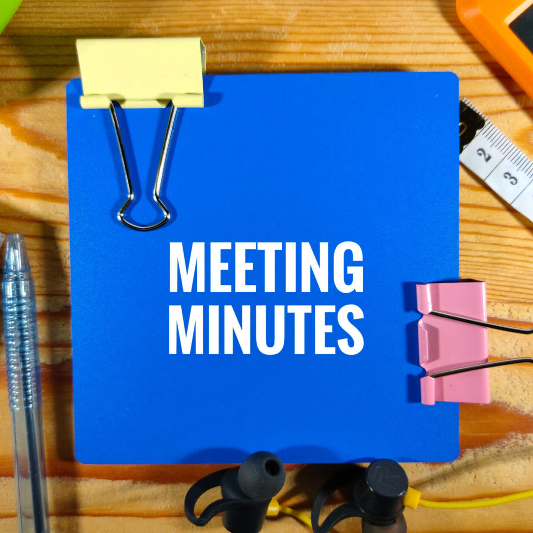 Meeting Minutes Board in Blue With White Wordings