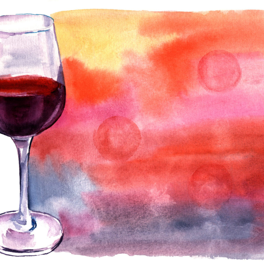 A Watercolor Drawing of a Glass of Red Wine